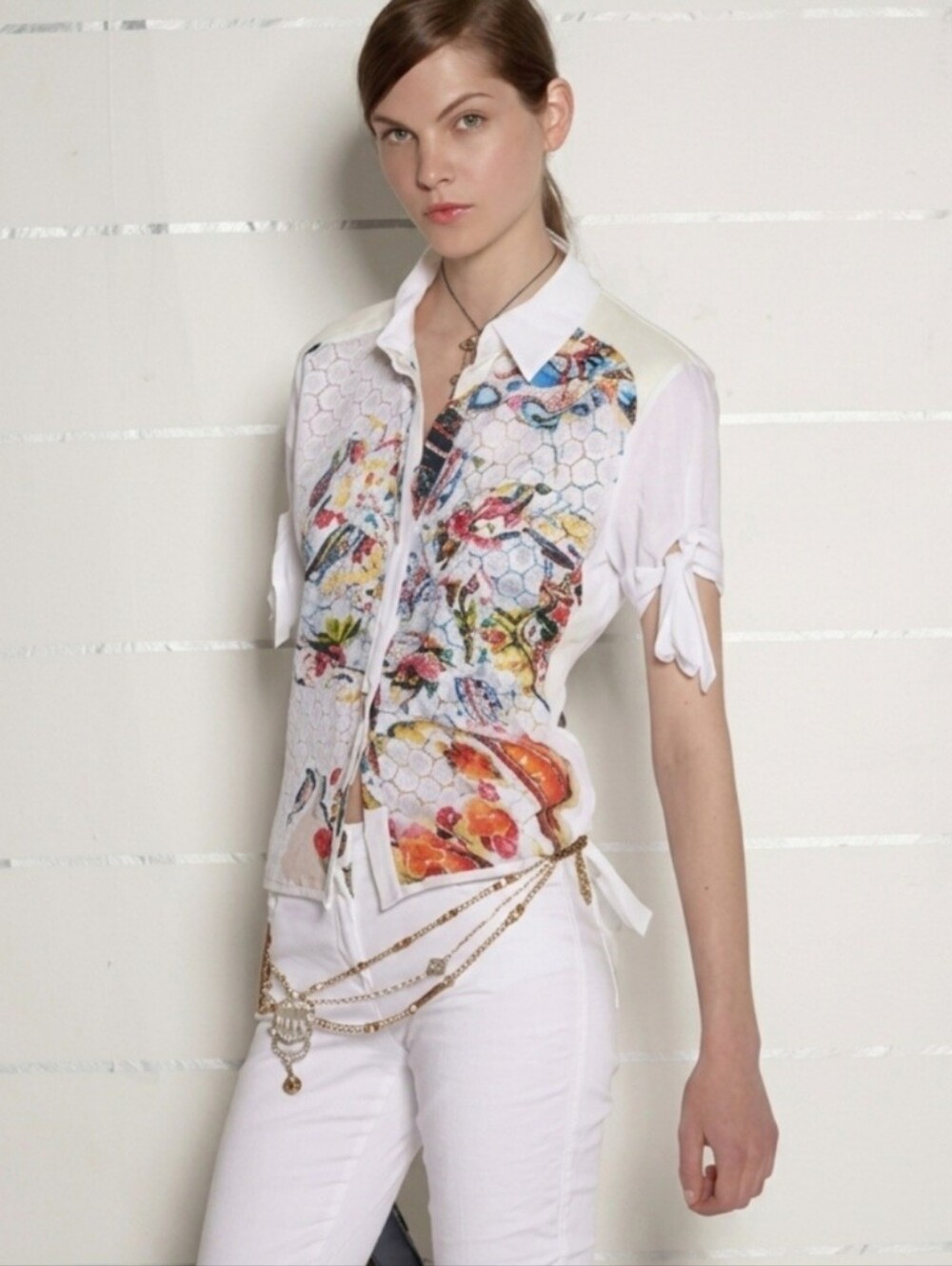 Elisa Cavaletti By Daniela Dallavalle Eyelet Rhinestone Floral Button Blouse